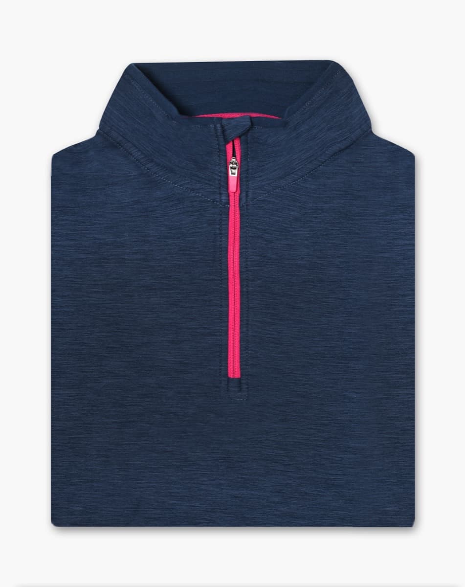 Sunny Isles quarter-zip in navy with a pink zip