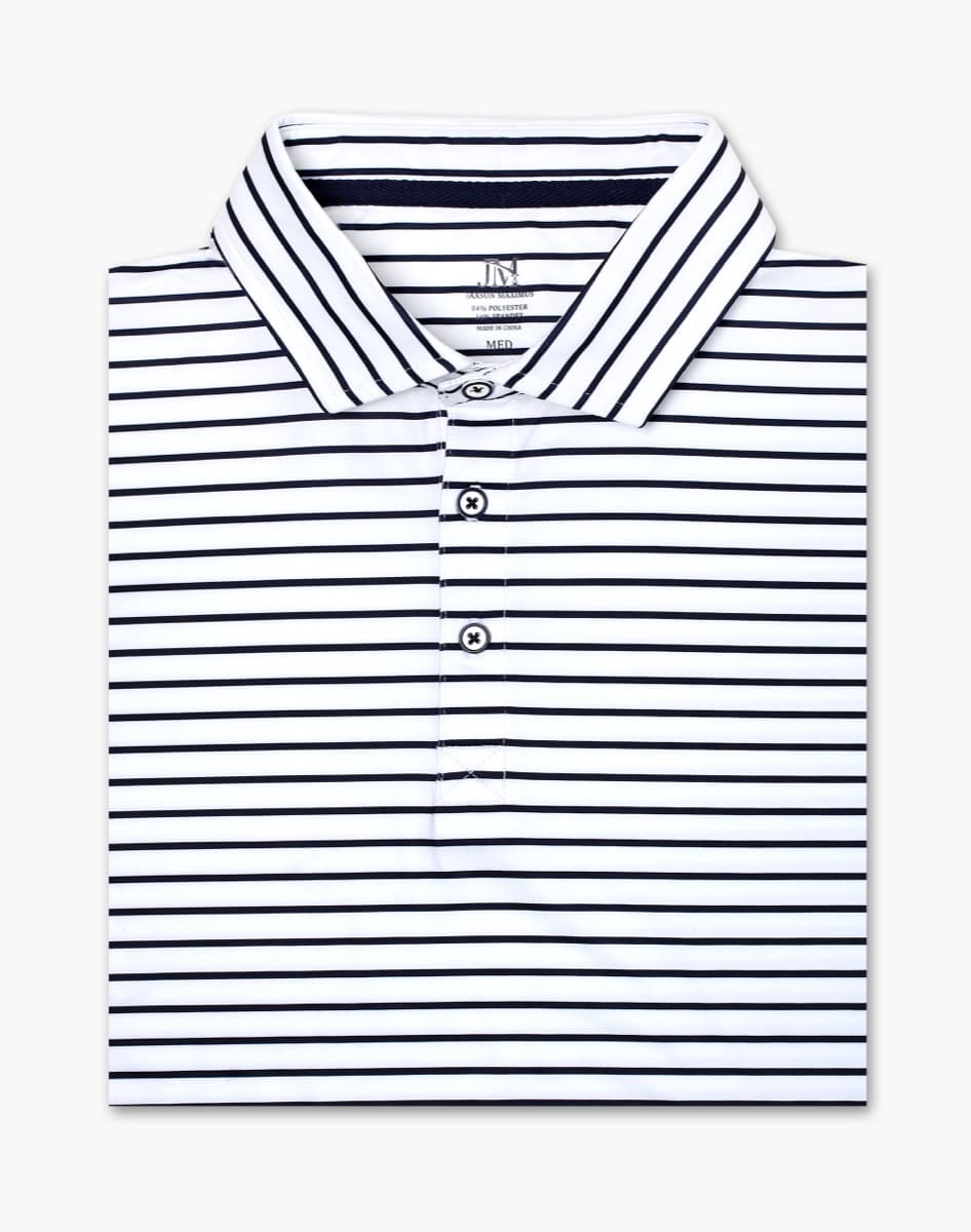 Classic white and navy striped golf polo